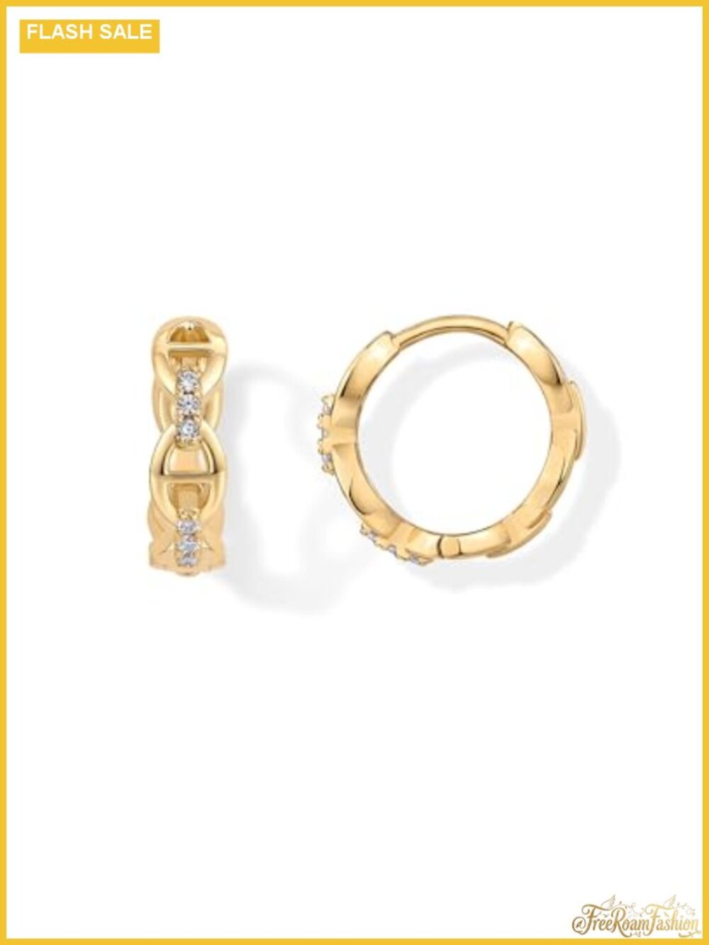 14K Gold Plated Sterling Silver Cubic Zirconia Chained Huggie Earrings Women